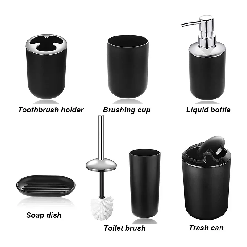 

Holder Luxury Dispenser Toilet Toothbrush Plastic Holder Cup Trash 6pcs/set Soap Bathroom Accessories Set Dish Brush Can