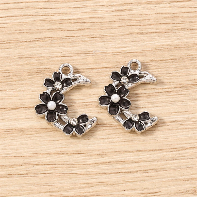 5 Stück 15 x 18 mm niedliche Emaille-Blumen-Mond-Anhänger für die Schmuckherstellung, Ohrringe, Halsketten, Armbänder, Zubehör, DIY-Geschenke – Detail 14