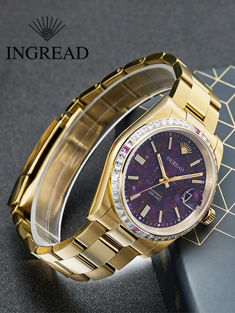 INGREAD 남성용 기계식 시계, 사파이어 스테인리스 스틸 NH35, 40mm 방수, 발광 표준 시간, 최고 브랜드 럭셔리