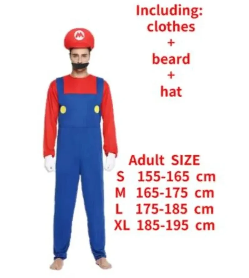 thumbnail image 1 of Disfraz de Super Luigi Brothers para adultos, mono con barba, sombrero y mochila, disfraz de Halloween, 1 of 5