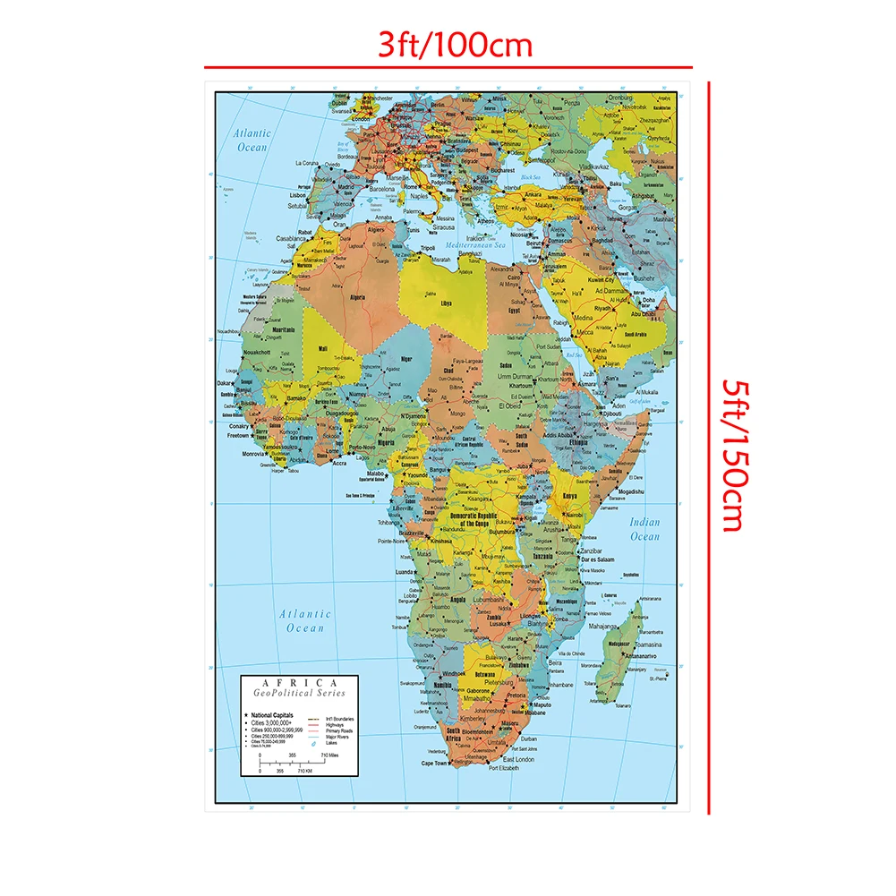 Africa Map English 2011 Version Poster and Prints Canvas Painting Living Room Decor Office School Supplies 100*150cm