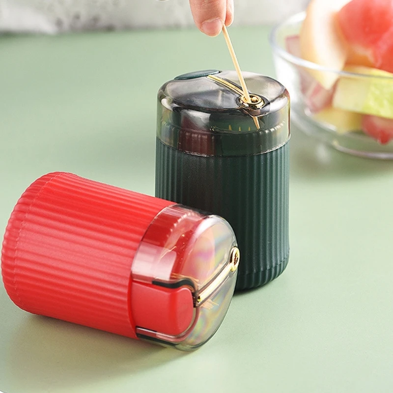 Cylinder Toothpick-Case Toothpick Dispenser Portable-Press Type Toothpick Holder Push-Type Toothpick Round Dispenser