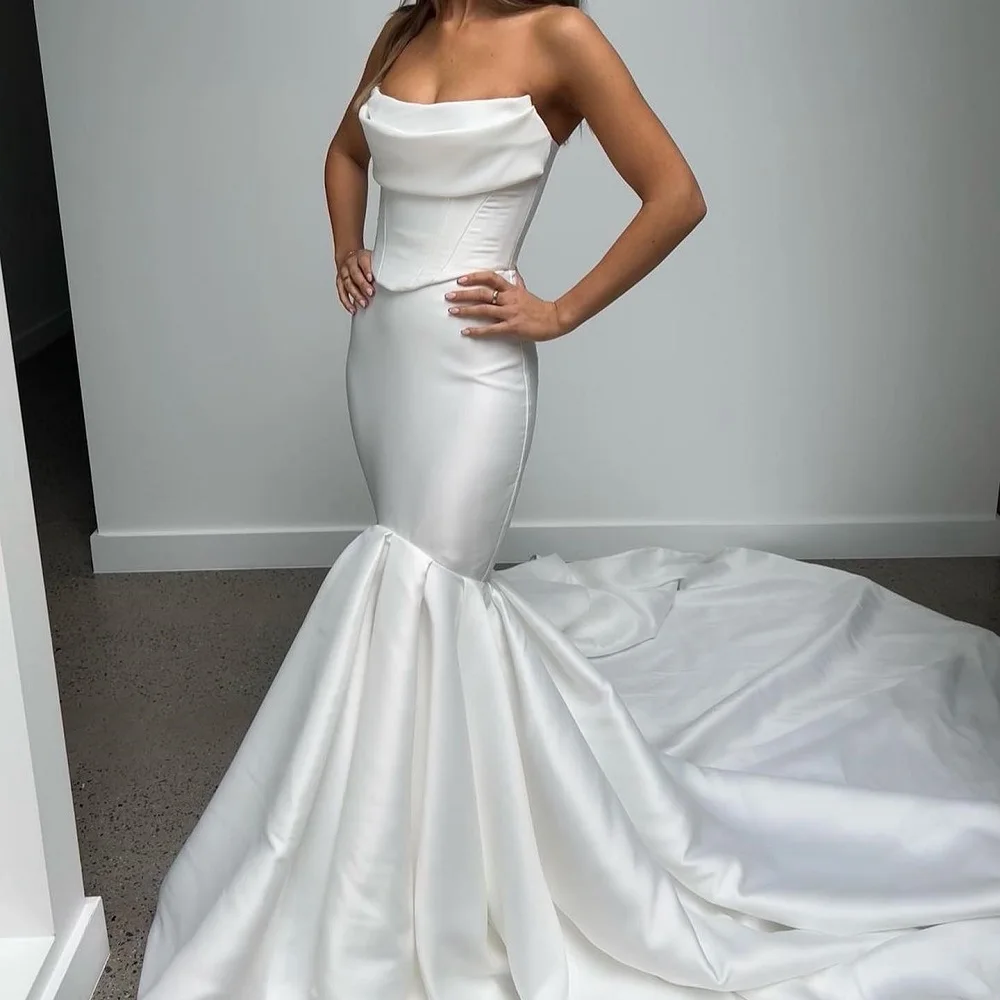 

Ramanda High Quality Strapless Satin Mermiad Wedding Drsses Custom made Formal Bridal Grown 2023 Vestido De Noival