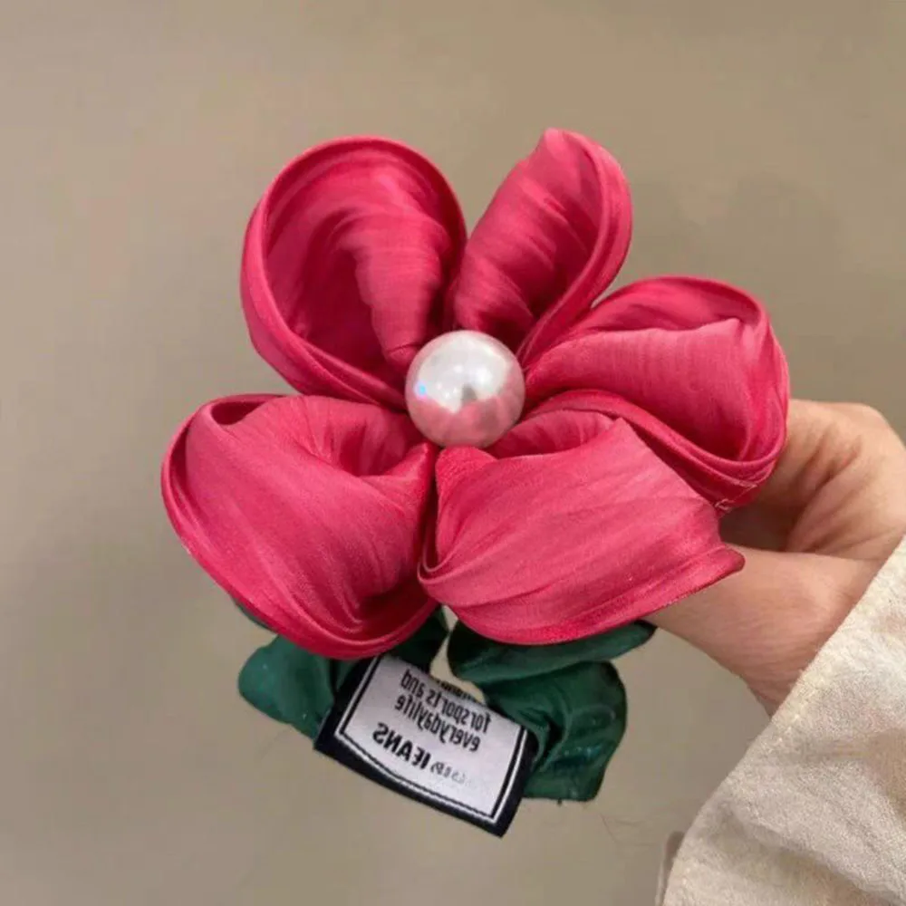 Elegant Pearl Rhinestone Flower Hair Rope Scrunchie