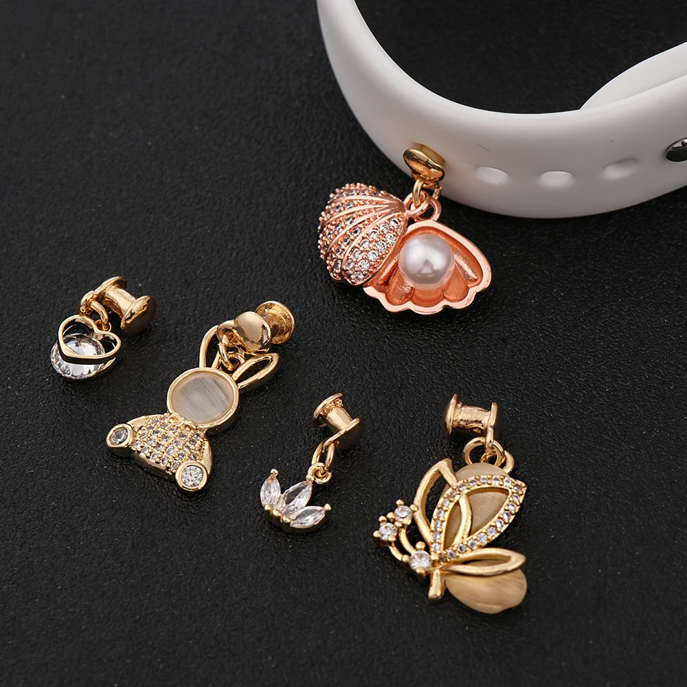 

New Silicone Strap Metal Decorative Nails Apple Watch Personalized Interesting Decor Diamond Pendant Accessories For iwatch