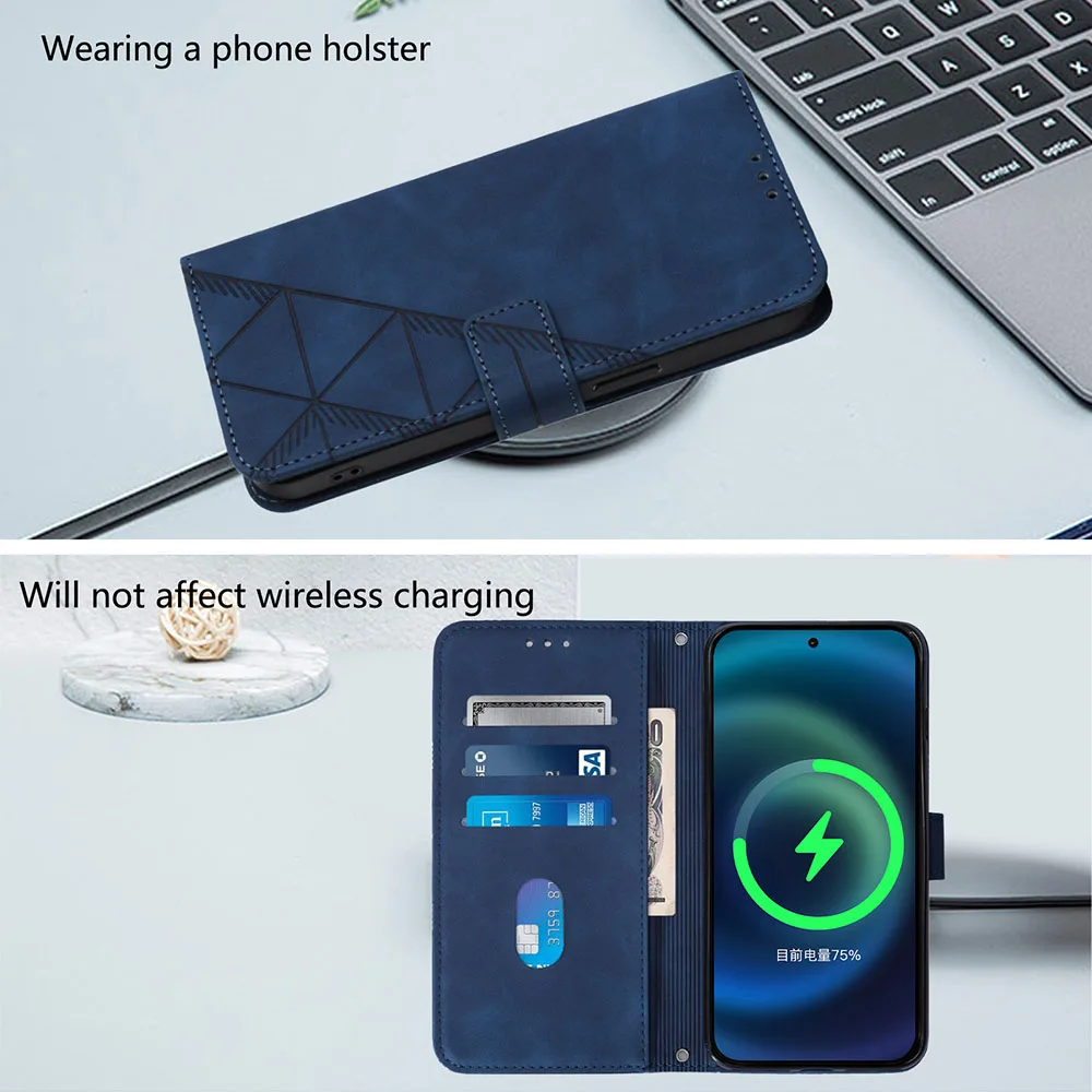 Geometric Leather Wallet Phone Case with Card Slots and Back Cover