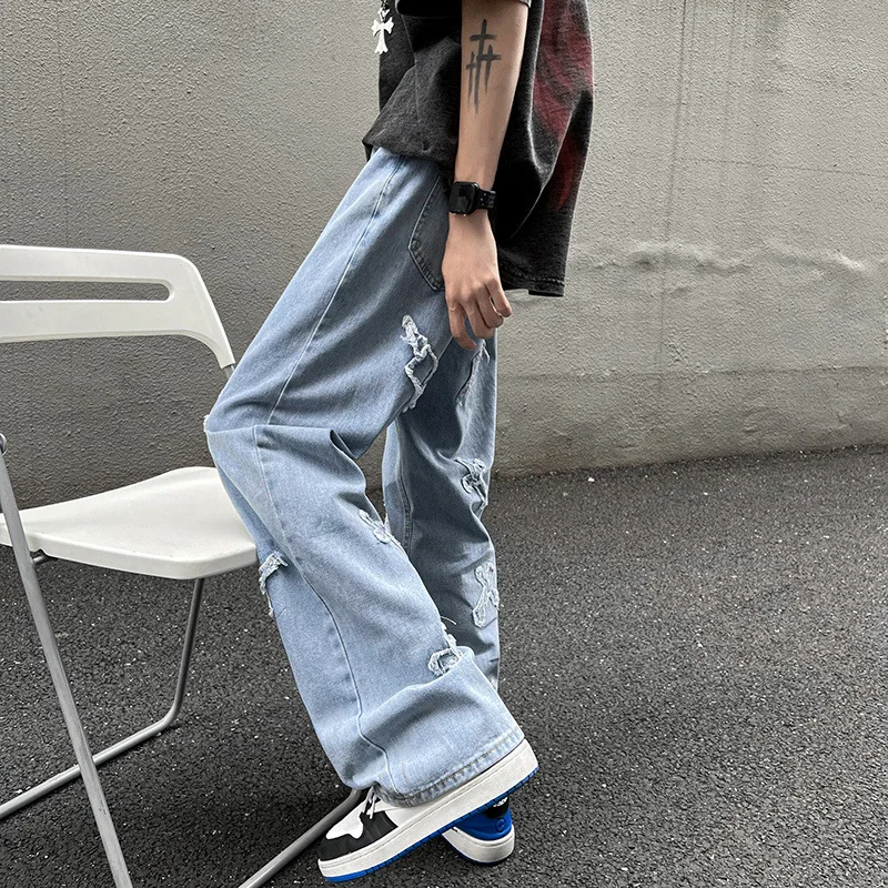 New Jeans Male Fashion Brand Trend Trousers Loose Solid Casual Straight Pants Ins Spring and Autumn Versatile Sports Mens Jeans