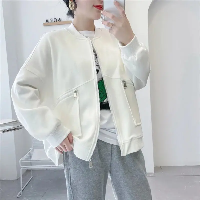 2023 New Spring and Autumn Fashion Trend Foreigner Versatile Casual Loose Sport Solid Color Zipper Women's Baseball Coat adagirl vintage patchwork baseball jackets oversized streetwear sport coats korean style autumn fashion trend college jacket new