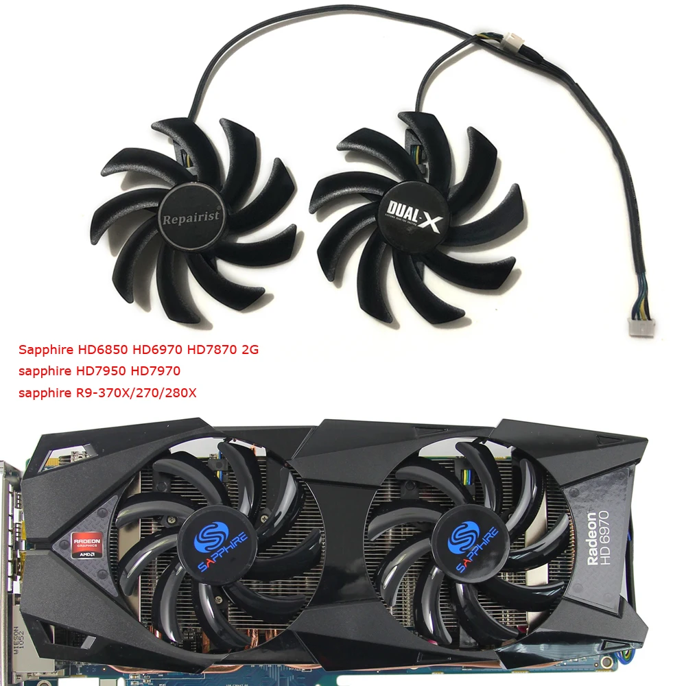 Conjunto Ventilador de Placas Gráficas85 mm Diâmetro Fdc10h12s9 Cpara Sapphire Hd6850 Hd6970 Hd7870 2gpara Sapphire Hd7950 Hd7970para Sapphire R9370x 270 280x Placa de Video Vídeoplacas de Vídeo Video Pcs - Imagem 6