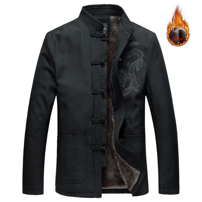 

Chinese Traditional Clothing Men's Tang Suit Dragon Embroidered Jacket Kung Fu Wing Chun Tops Thickened Warm Suit Jacket