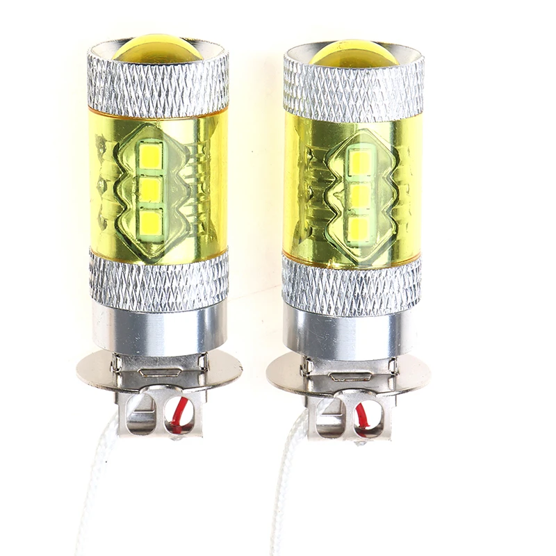 2개 LED 안개등 12-24V H3 80W 16 SMD LED 자동차 안개등 노란색 고출력