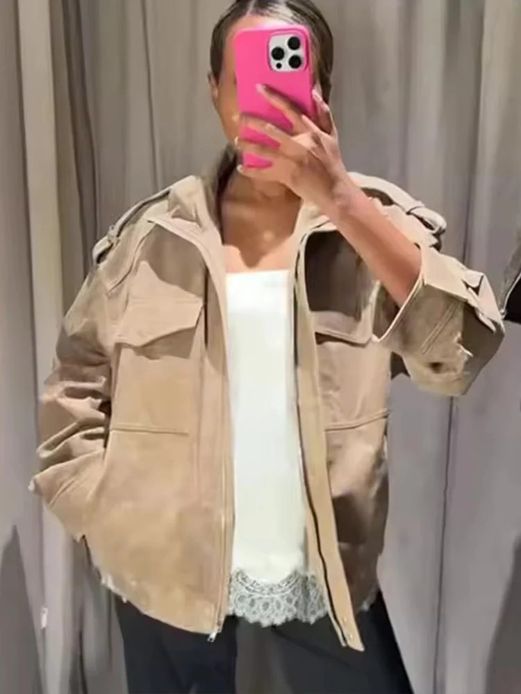 Women Suede Jacket 2026 New Spring Fashion Long Sleeve Zipper Loose Jackets Coat Chic Female High Street Casual Outerwear ﻿ ﻿ ﻿