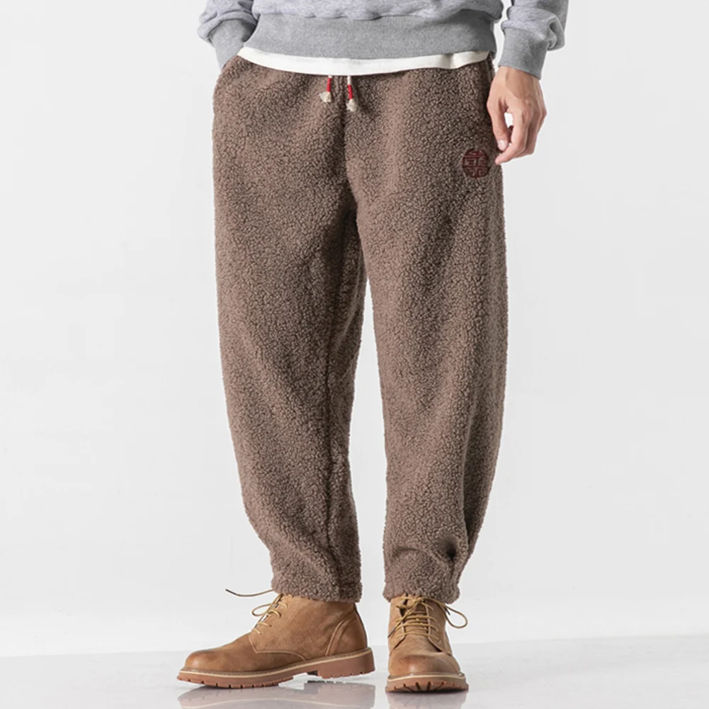 

Mens Winter Plus Fleece Warm Thicken Sweatpants Joggers Elastic Waist Pants Trousers Loose Casual Pants Chinese Style Male Pants