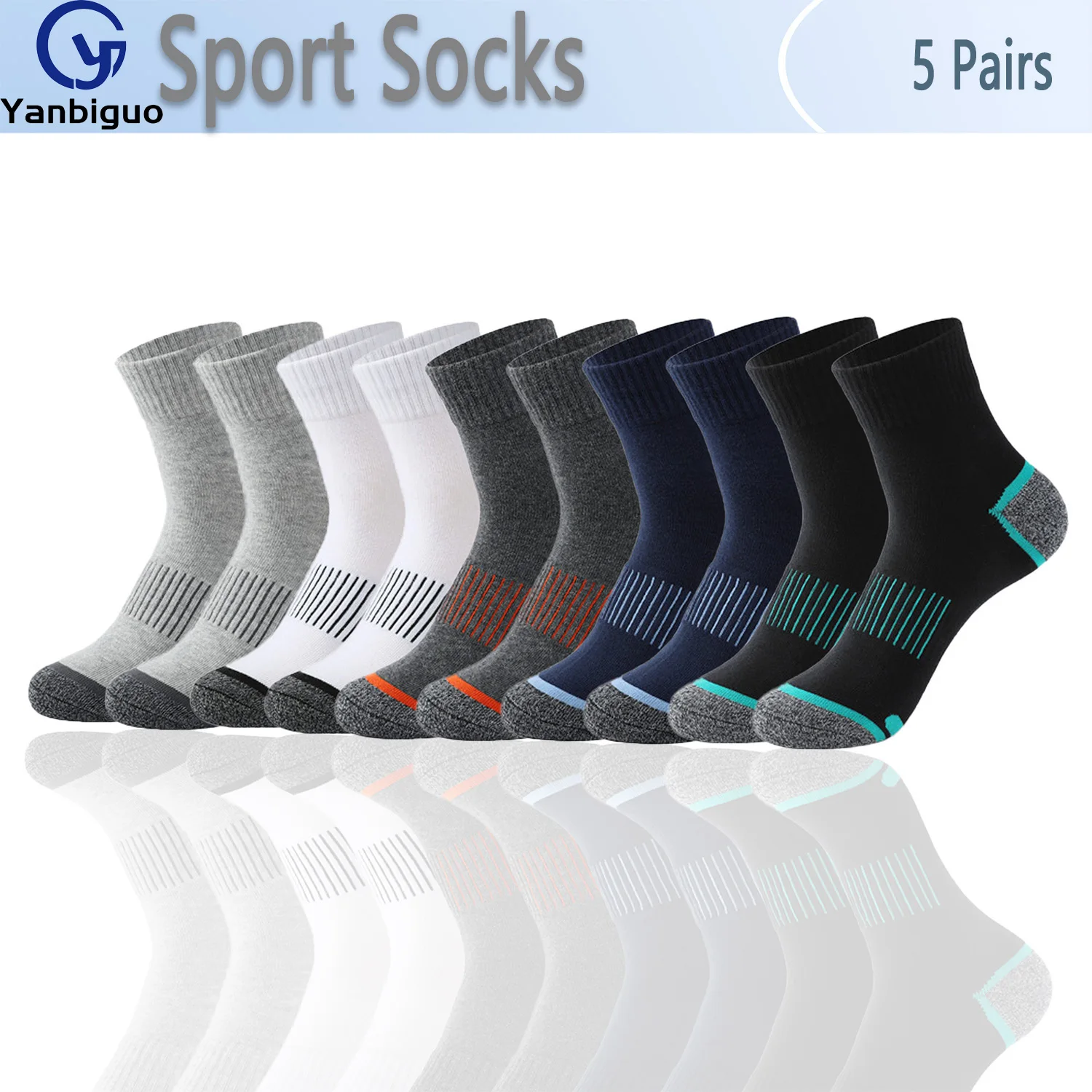 

5 Pairs Athletic Socks Sport Running Calf Socks Performance Cushioned Breathable Crew Socks for Men Women