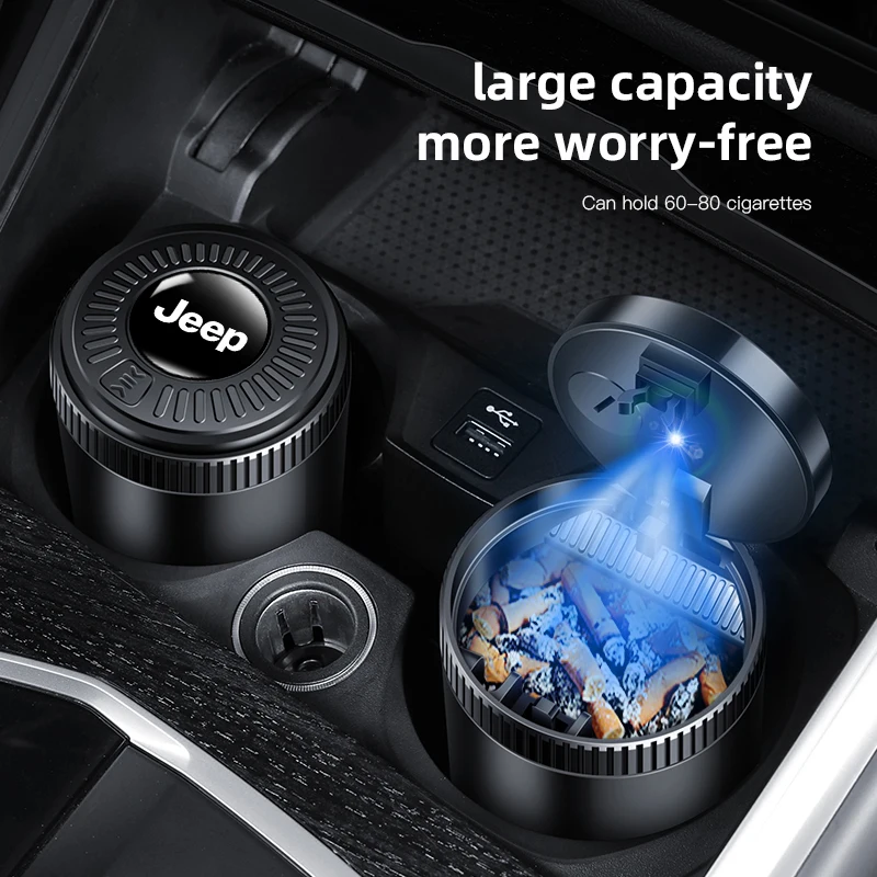 자동차 재떨이 뚜껑이 있는 안티 재떨이 LED 재떨이 Jeep Grand Cherokee Wrangler JK Gladiator Compass Renegade Wagoneer Avenger용