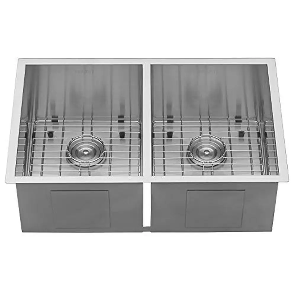 30-inch Stainless Steel Double Bowl Kitchen Sink Undermount/Flush Mount Installation Heavy Duty Sound Guard Padding Zero Radius 4