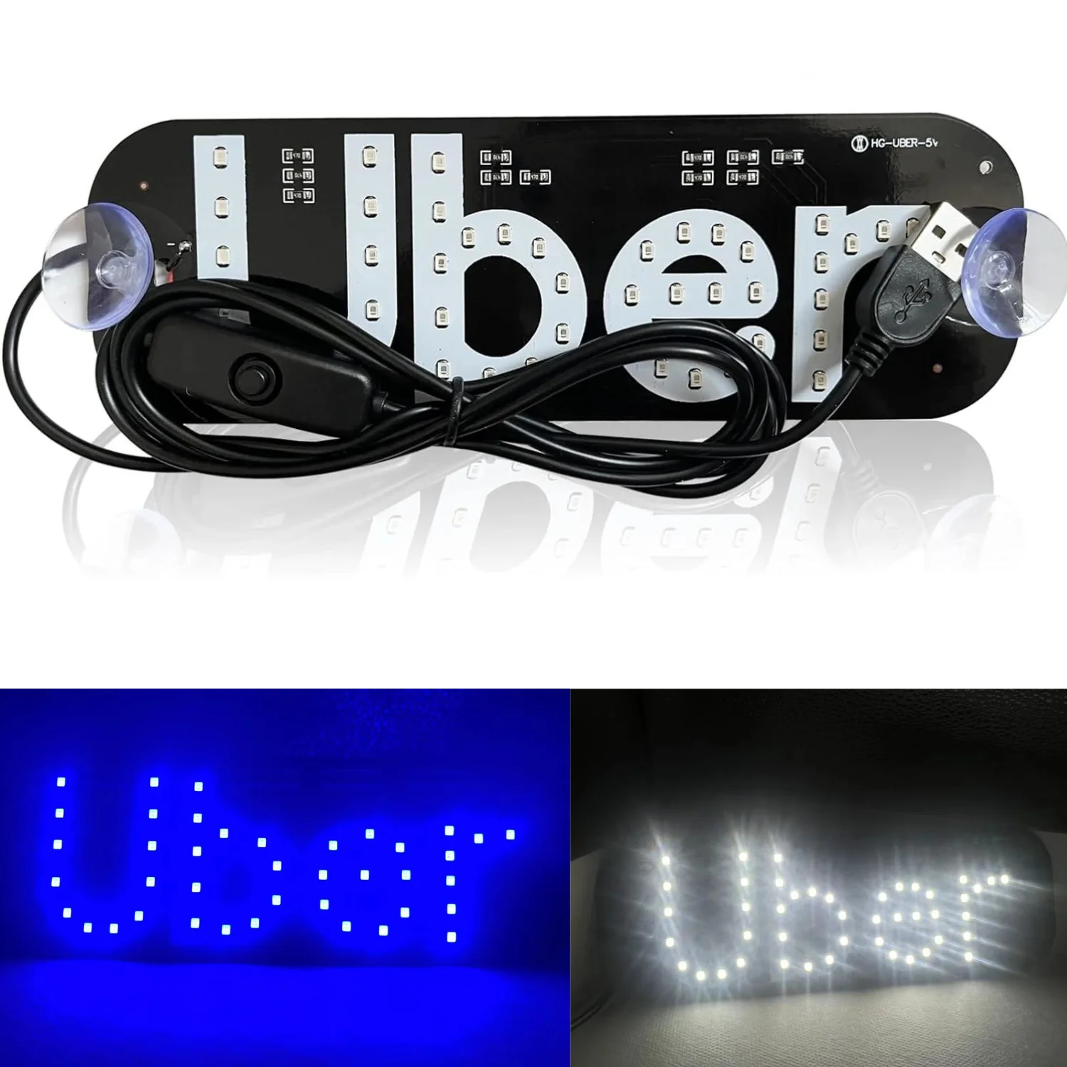 Car Light Bulb LED 2 Colors Changeable for Uber Sign Windshield Suction Cups & Universal USB-Plug