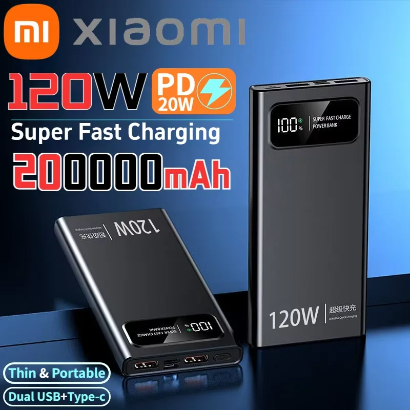 Xiaomi 200000mAh Power Bank 120W Super Fast Charger Large Capacity Mobile Power Portable External Battery Digital Display