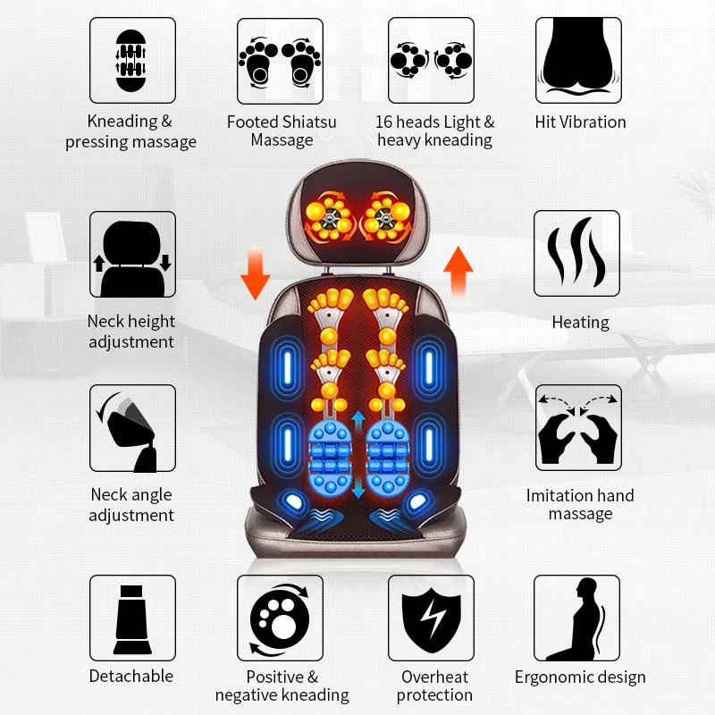 JinKaiRui Electric Neck Back Body Household Massager Vibrate Cervical Malaxation Device Infrared Heating Massage Pillow Chair 4