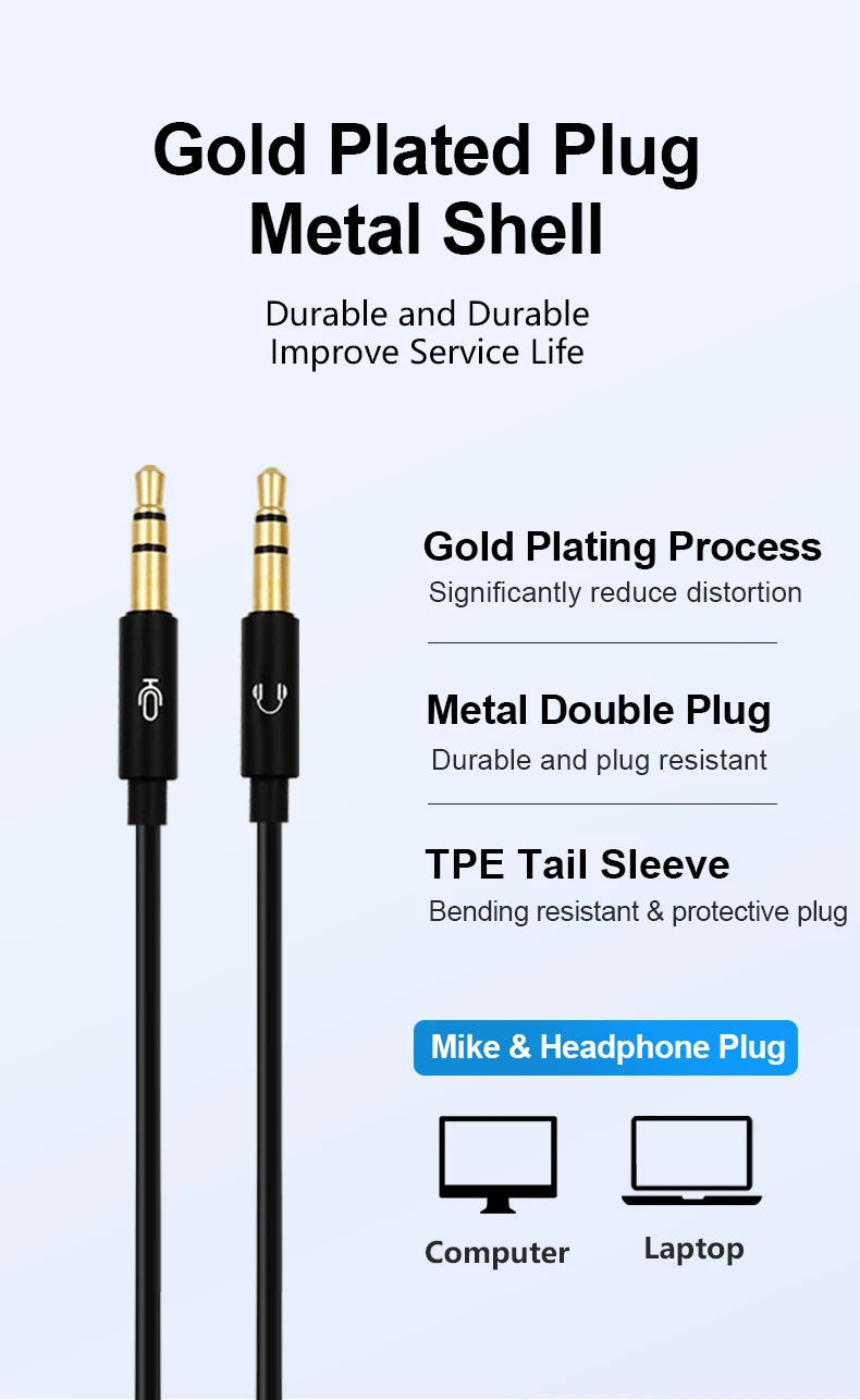 For B&W P3 1 More H1707 Xiaomi HIFIMAN HE400S HE350 HE1000 Replaceable Connection PC Laptop Game Voice Video Headphone Cable