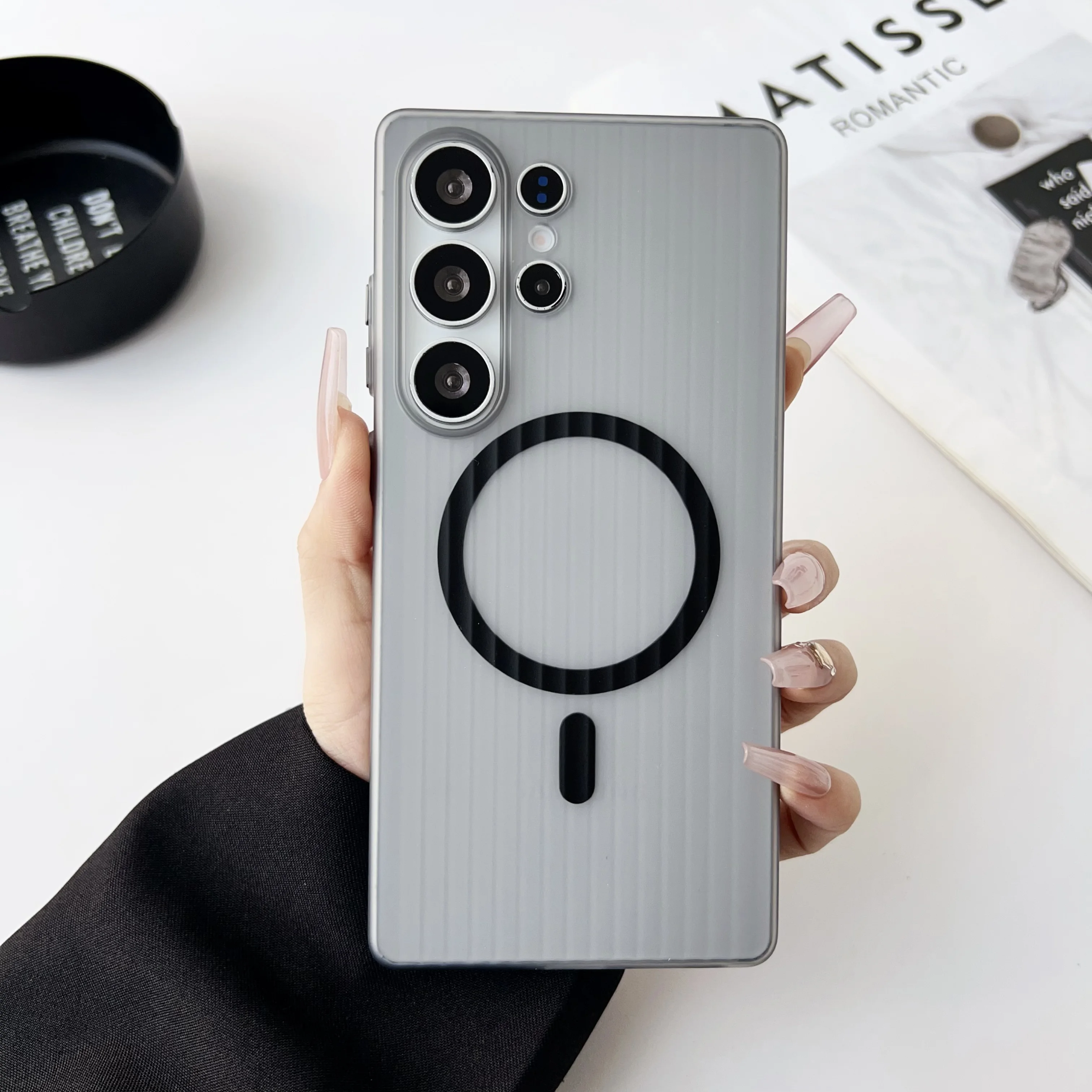 Elegant Slim Clear Striped Shockproof Magnetic Phone Case