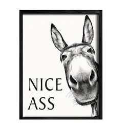 Humorous Donkey Bathroom Wall Art - Nice Ass Decorative Poster (With frame)