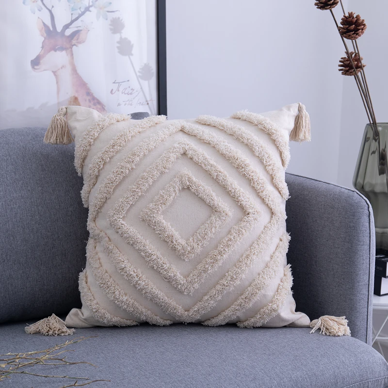 Simple Square Tassel European Style Sofa Pillow Ins Cushion Retro Style Throw Pillow Home Decorative Cushion Cover Without Core 