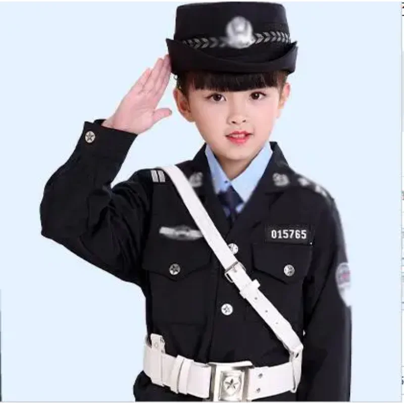 Police Uniform Boy Performance Clothing Include Jacket Pant Belt Hat Traffic Cosplay Suit Spring