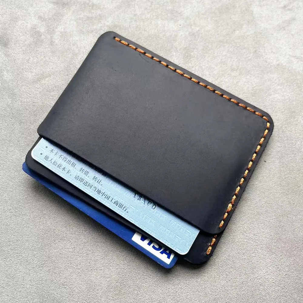 Handmade Slim Leather Credit Card Holder Real Cow Leather Wallet for Credit Cards Porte Carte for 6 to 8 cards