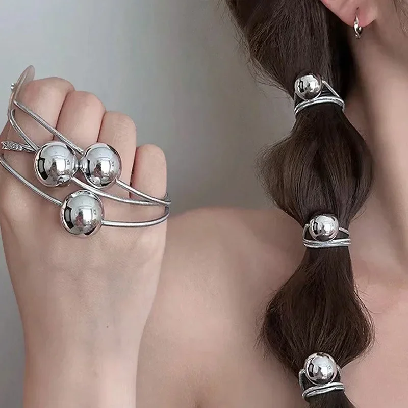 3/6/9pcs Golden Silvery Ball Elastic Headbands Set Korean Ponytail Hair Rings Elegant Party Casual Hairstyles for Women Girls