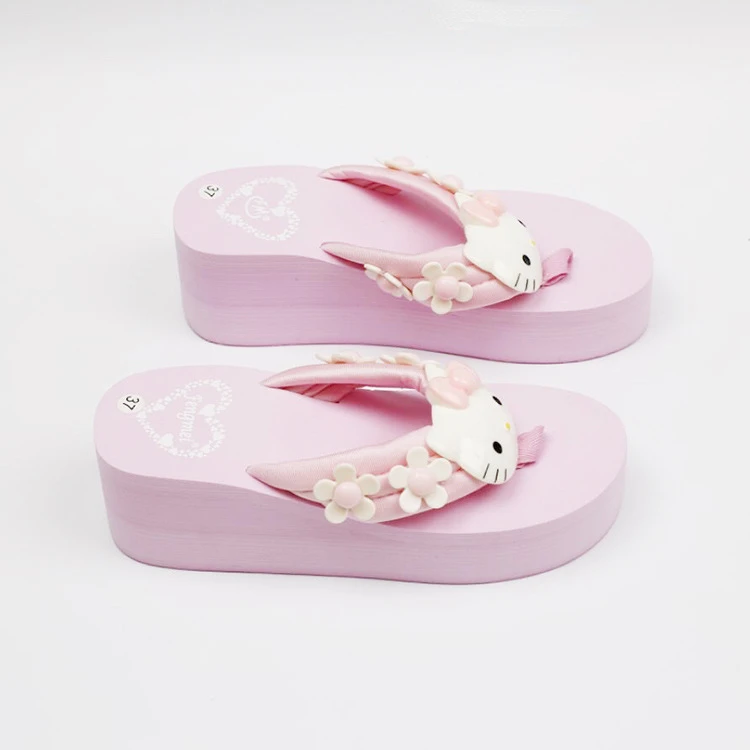 Sanrio Hello Kitty Slippers Y2k Kawaii Cartoon Sandals Fashion Platform Shoes Women Wedge Flip Flop High Heels Slippers Ladies