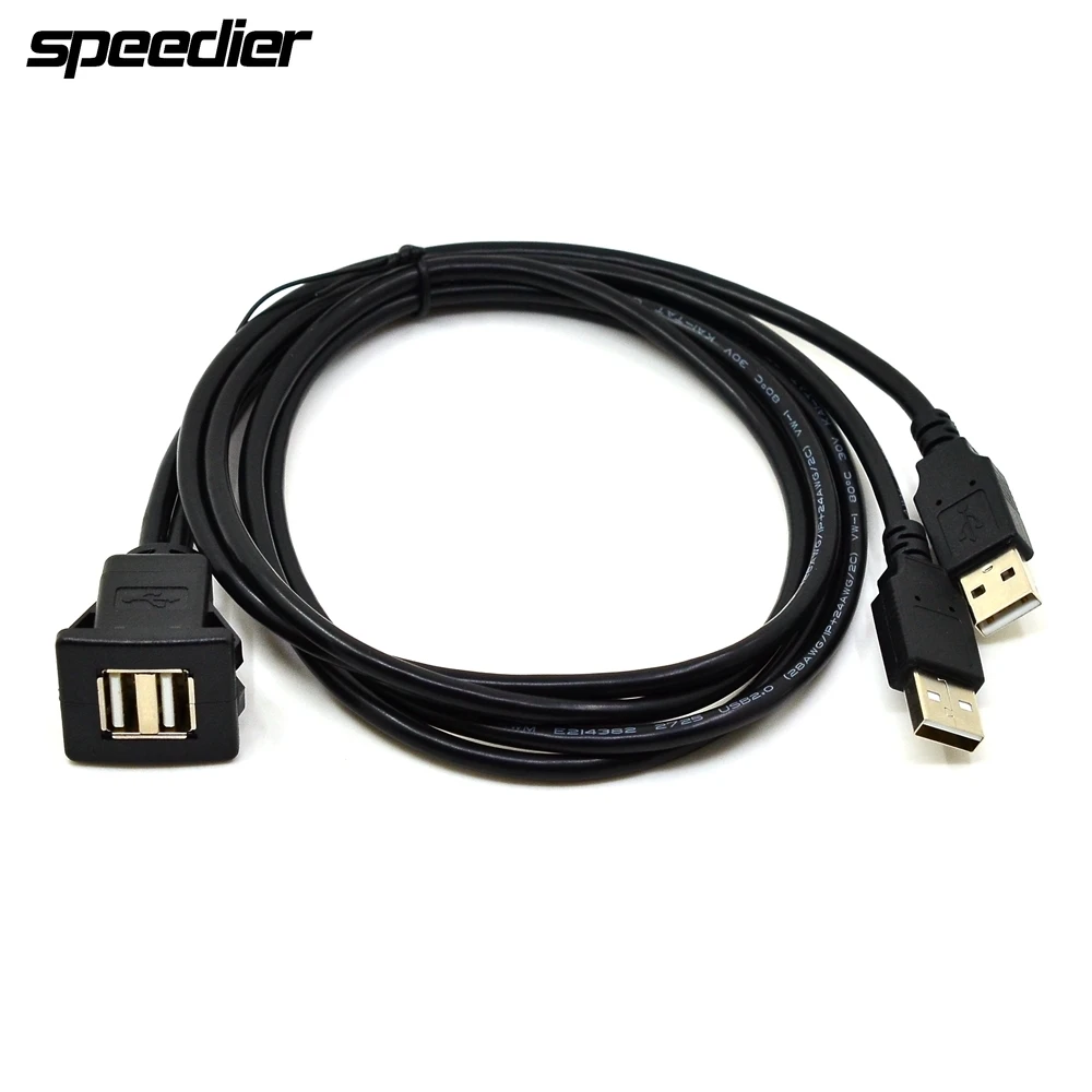 

1M Dual Square USB 2.0 male to female Panel Flush Mount Extension Cable With Buckle for Car Truck Boat Motorcycle Dashboard 3FT