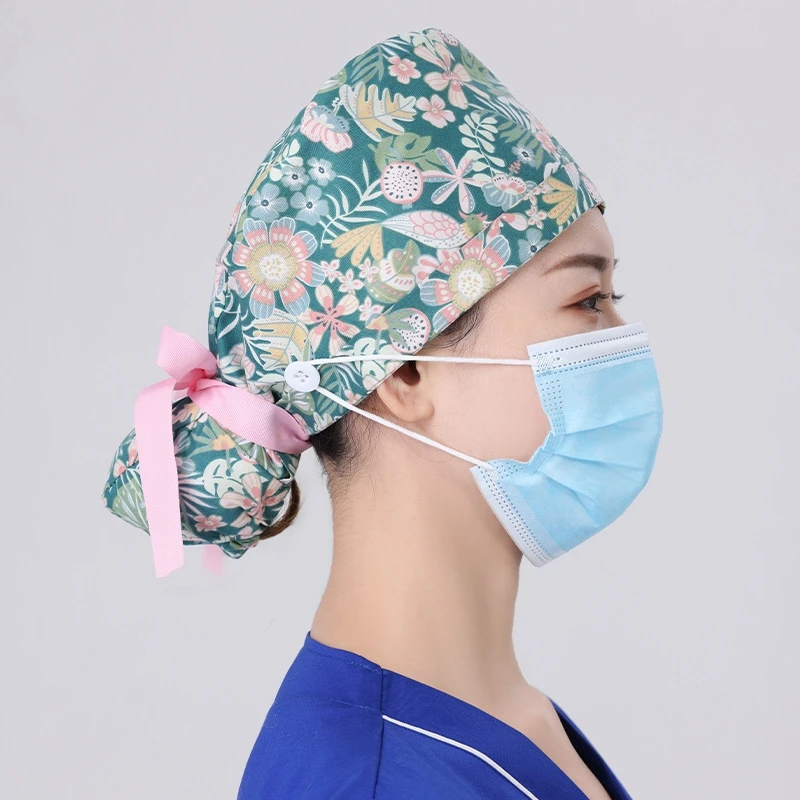 

Breathable Cartoon Printed Adjustable Women Cap Sweatband Surgery Hat Men Nurse Hair Cap Uniform Accessories Scrubs Cap Headwear