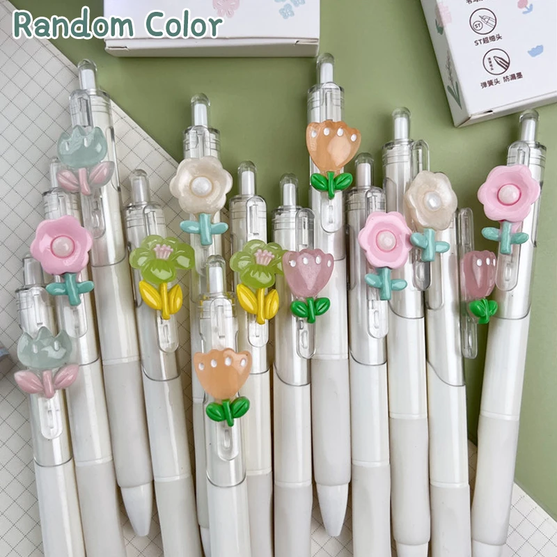 Cute Mini Flower Gel Pens Black Ink Neutral Pens Kawaii Korean Style Stationery Kids Gifts Writing Tools School Office Supplies