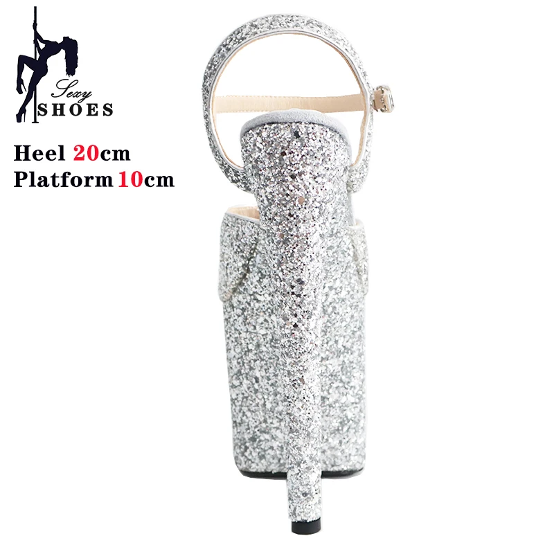 20CM Bling Sequined Women's Sandals with Heels Nightclub Pole Dancing Model Party Sandals 8inch Stilettos Wedding Stripper Shoes