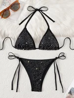 Shiny Sequin Black Bikini Set Women Sexy Push Up Bra Tie Side Triangle Swimsuit 2025 Brazilian Beach Bathing Suit Micro Swimwear