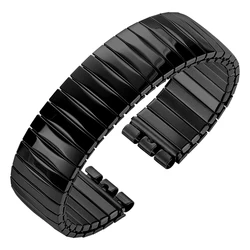 Stylish Elastic Metal Watch Band - Gold & Black Stretchable Stainless Steel Bracelet - 17mm (Polished Black)
