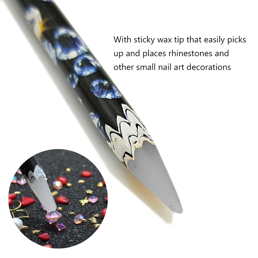 2Pcs Sticky Wax Rhinestone Picker for Nail Art, Dotting Wax Pen, Apply Gems and Crystal Pick Up Tool 2