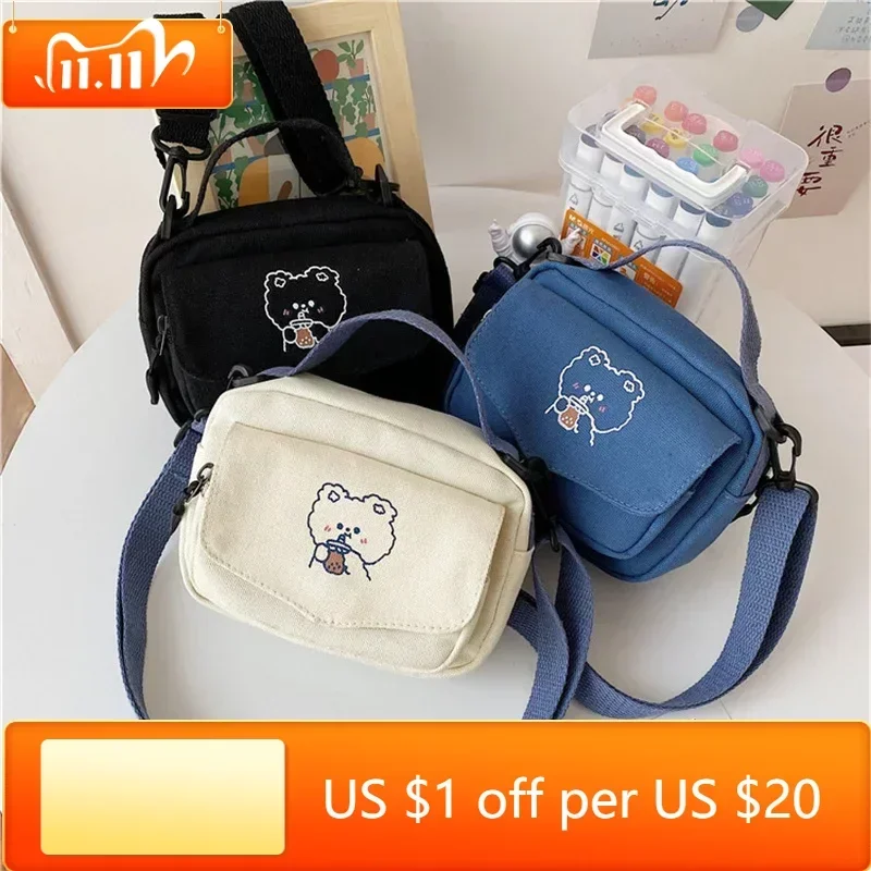 

Small Women Canvas Shoulder Bags Korean Cartoon Print Fashion Mini Cloth Handbags Phone Crossbody Bag for Cute Girl 2022 Purse