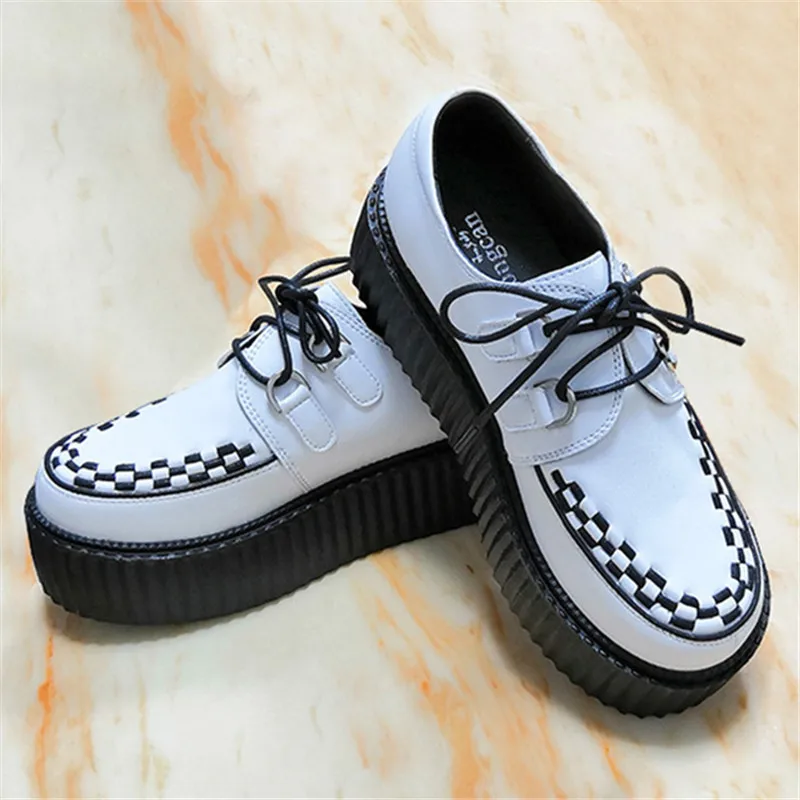 

Spring Autumn Leather Platform Women's Single Shoes Fashion Casual British Style Female Chunky Shoes White Black Ladies Shoes