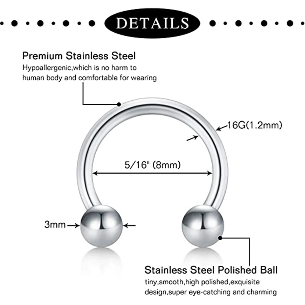 Septum Rings Hoop Nose Ring Horseshoe Stainless Steel Cartilage Earrings Hoop Helix Tragus Septum Piercing Jewerly 1Pcs
