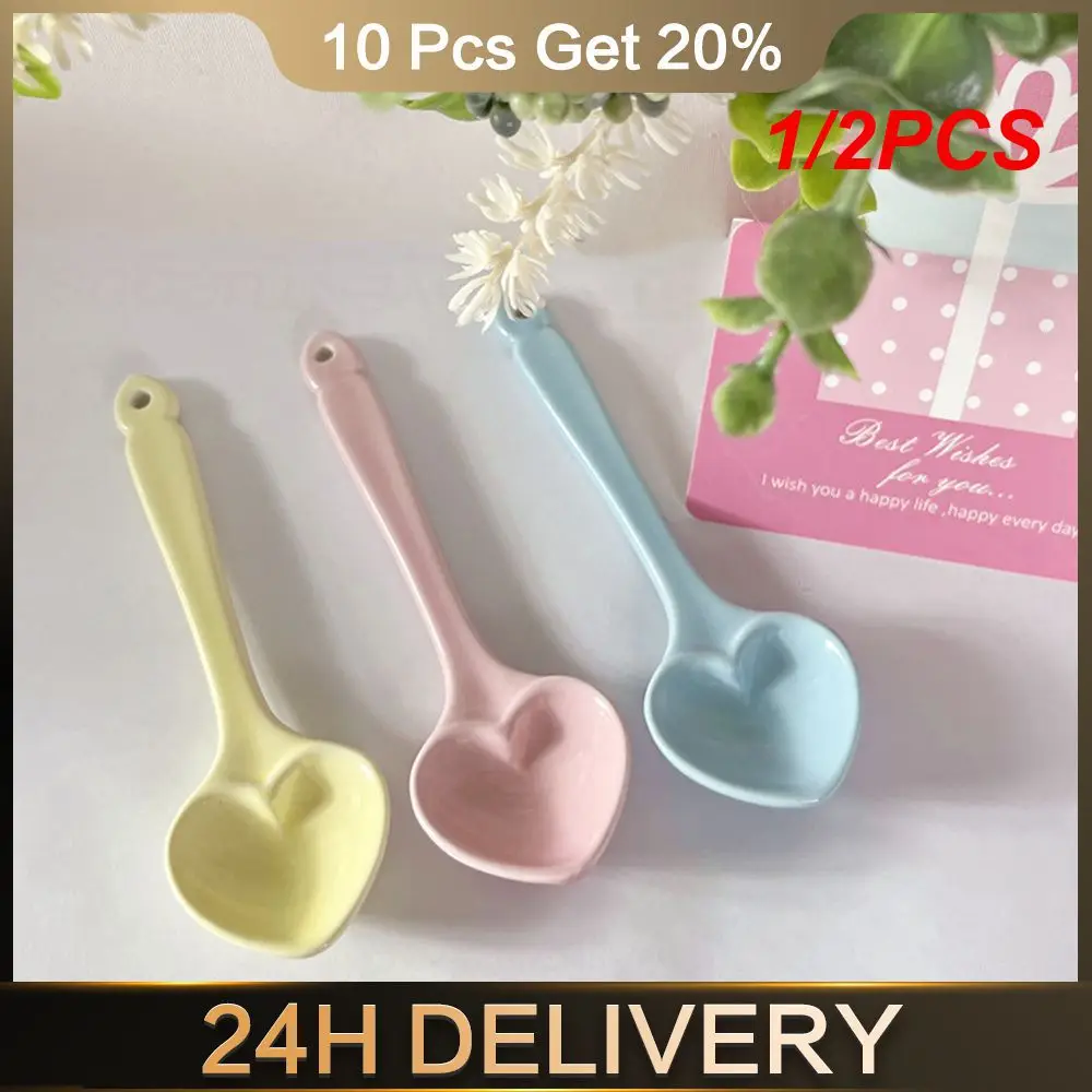 

1/2 шт. кофейная ложка, гладкие и глазурованные удобные керамические ложки макарунового цвета, кухонные принадлежности, кухонная посуда