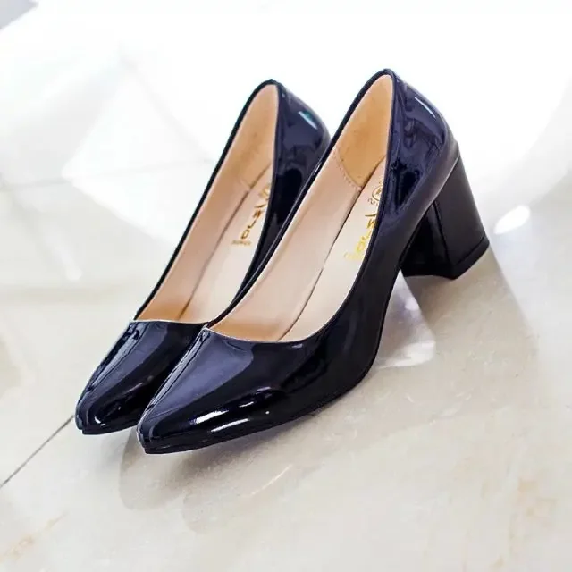 2021 New Women Pumps Black High heels 6cm Lady Patent leather Thick with Autumn Pointed Single Shoes Female Sandals Big 33-41 2
