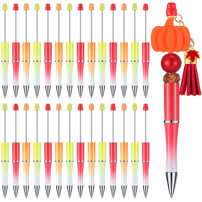 

30Pcs Plastic Beadable Pen Bead Rollerball Pens Bead Ballpoint Pen Assorted Bead Pen Black Ink