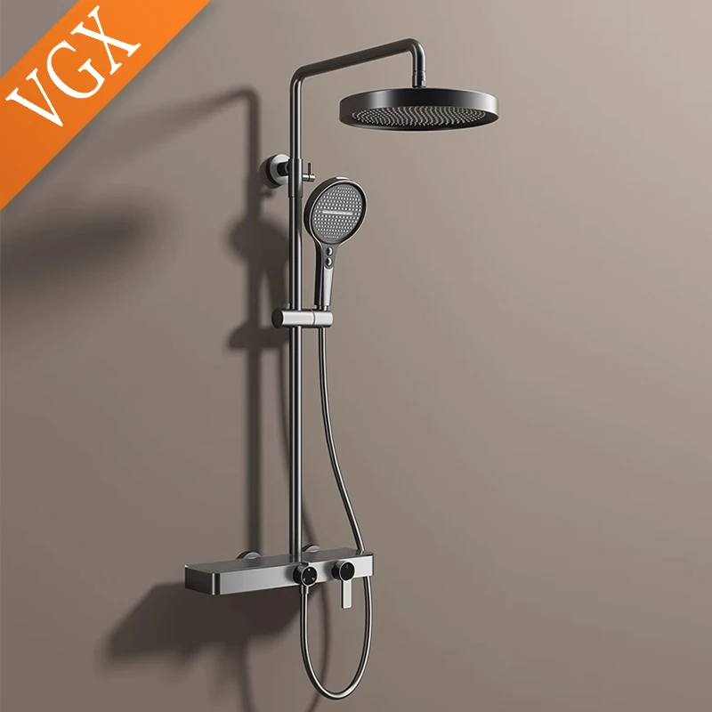 VGX Gold Shower System Set Bathroom Shower Faucet Set 3-way Rainfall Shower Set Shower Mixer Crane with Hand Shower Set Grey 5