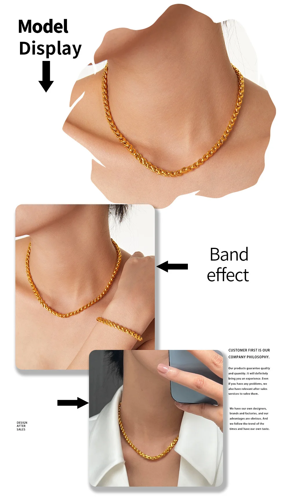 Hip-Hop Mode Ketten-Armband-Halsketten-Set für Damen, Kupfer Vergoldet, Wasserfester Schmuck, Farbechte Accessoires Großhandel – Detail 3