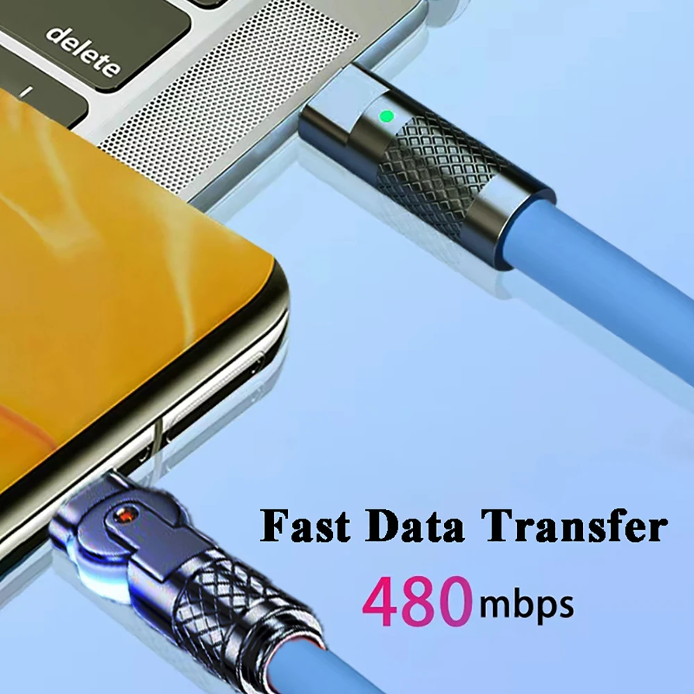 120W 6A Super Fast Charge Silicone 180 Degree Rotating Elbow USB C to C Charger Data Cable 1M 2M for Xiaomi Honor Huawei Phone