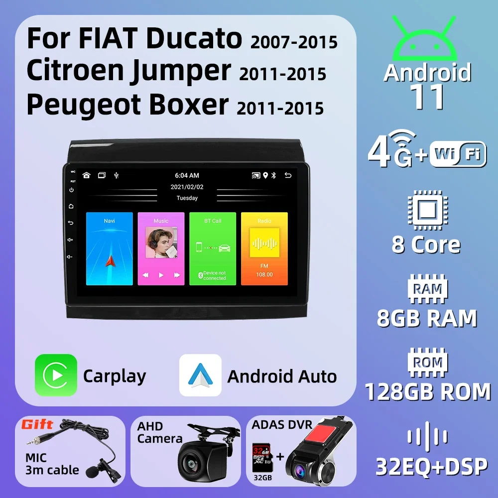 Multimedia Per Fiat Ducato 2007-2015 Citroen Jumper Peugeot Boxer 2011-2015 Autoradio 2 Din Android Stereo Carplay Autoradio