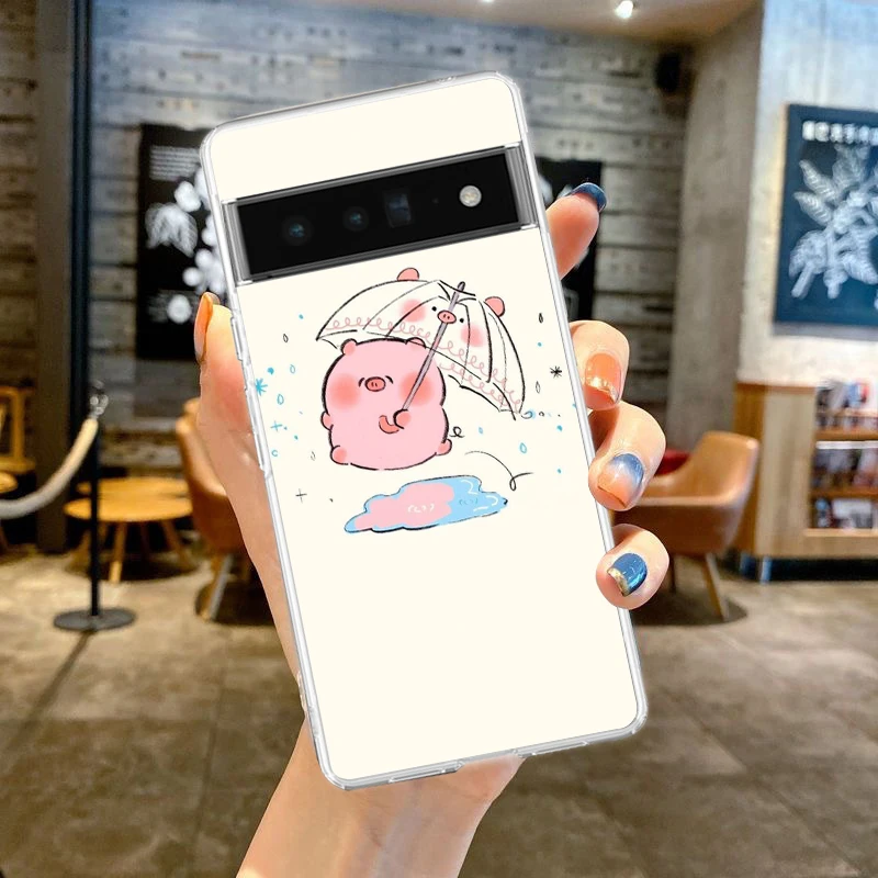 Adorable Pink Pig Cartoon Shockproof Silicone Phone Case - Transparent Shell