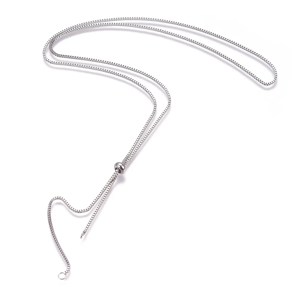 15Pcs Adjustable Stainless Steel Slider Necklace Box Chains Links With Stopper Beads For DIY Jewelry Making Accessories